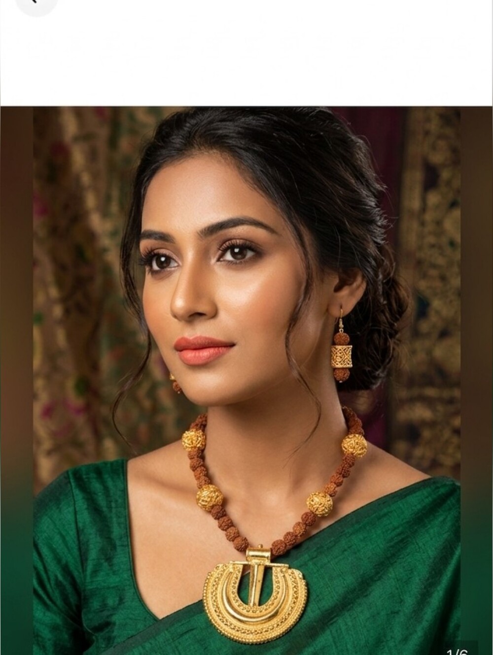 Gold and Brown Rudraksha Beaded Necklace and Earring Set
